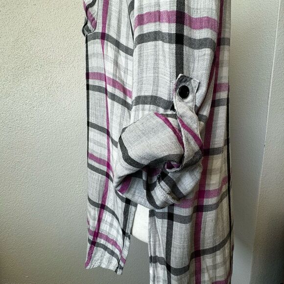 Vince Camuto Plaid Boyfriend Shirt Plaid High Low Long Sleeve SZ XS - Picture 8 of 14